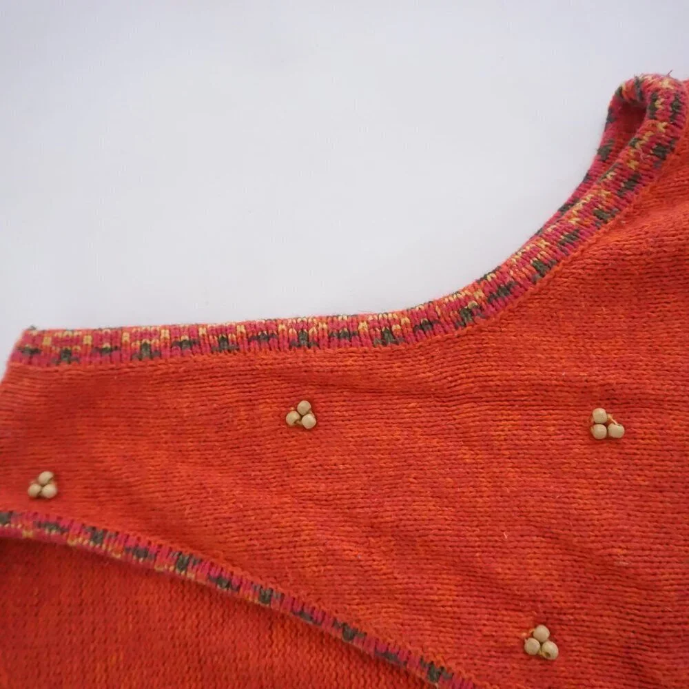 Vintage Tiara Orange Embroidered Pumpkin Harvest Halloween Folk Art Zip Vest L - Picture 5 of 9